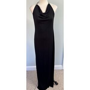 David Meister Dress Black Maxi Cowl Front SZ 8 Holiday Evening Event Formal